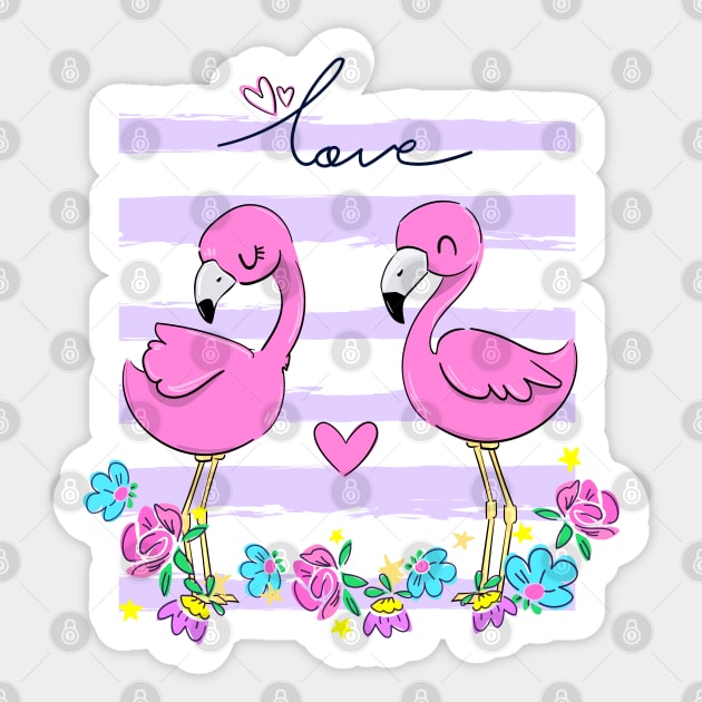 flamingo couple love Sticker by Mako Design 